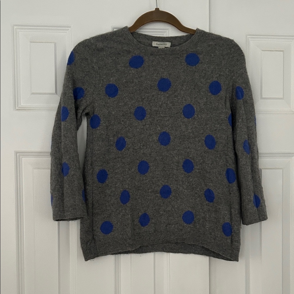 Garnet Hill Cashmere Swing Sweater with Polka Dots and 1/2 sleeves